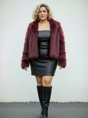 Miss Sixty M60 Plum Faux Fur Coat With Mittens Y2K Office Siren Glam night out